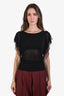 Holy 19 Black Silk Sheer Embellished Ruffle Sleeve Top Size S