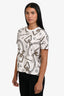 Hermès White/Brown Chain Link Printed Cropped T-Shirt Size 34