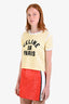 Celine Yellow/White Logo Printed Short Sleeve Cropped T-Shirt Size XS