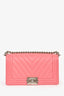 Pre-loved Chanel™ 2016-17 Pink Calfskin Leather Chevron Old Medium Boy Bag SHW