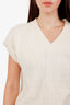 Hermès SS23 Cream Wool Textured V-neck Short Sleeve Sweater Size 34