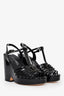 Pre-Loved Chanel™ Black Patent Leather Platform Open Toe Wedge Sandal Size 36.5