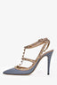 Valentino Blue/Mauve Leather Rockstud Cage Heels Size 39