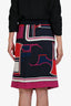 Hermès Navy Purple Printed Silk Midi Skirt Size 36