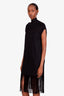 Salvatore Ferragamo Black Ribbed Knit Cutout and Fringe Hem Dress Size M