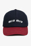Miu Miu Burgundy/Navy Blue Cotton Embroidered Logo Baseball Hat Size Small