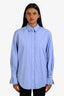 Sandro Blue/White Striped Cotton Pearl and Crystal Embellished Cuff Shirt Size 2