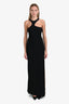 Versace Black Silk Asymmetrical Crystal Zip Detail Gown Size 42