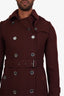 Burberry Brit Burgundy Virgin Wool Belted Collared Coat Size 8 Men's