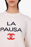 Pre-Loved Chanel™ 2019 Runway Cream Cashmere 'La Pausa CC Logo' Crewneck Sweater Size 40