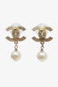 Pre-loved Chanel™ Light Gold Tone Pearl Crystal CC Logo Drop Earrings