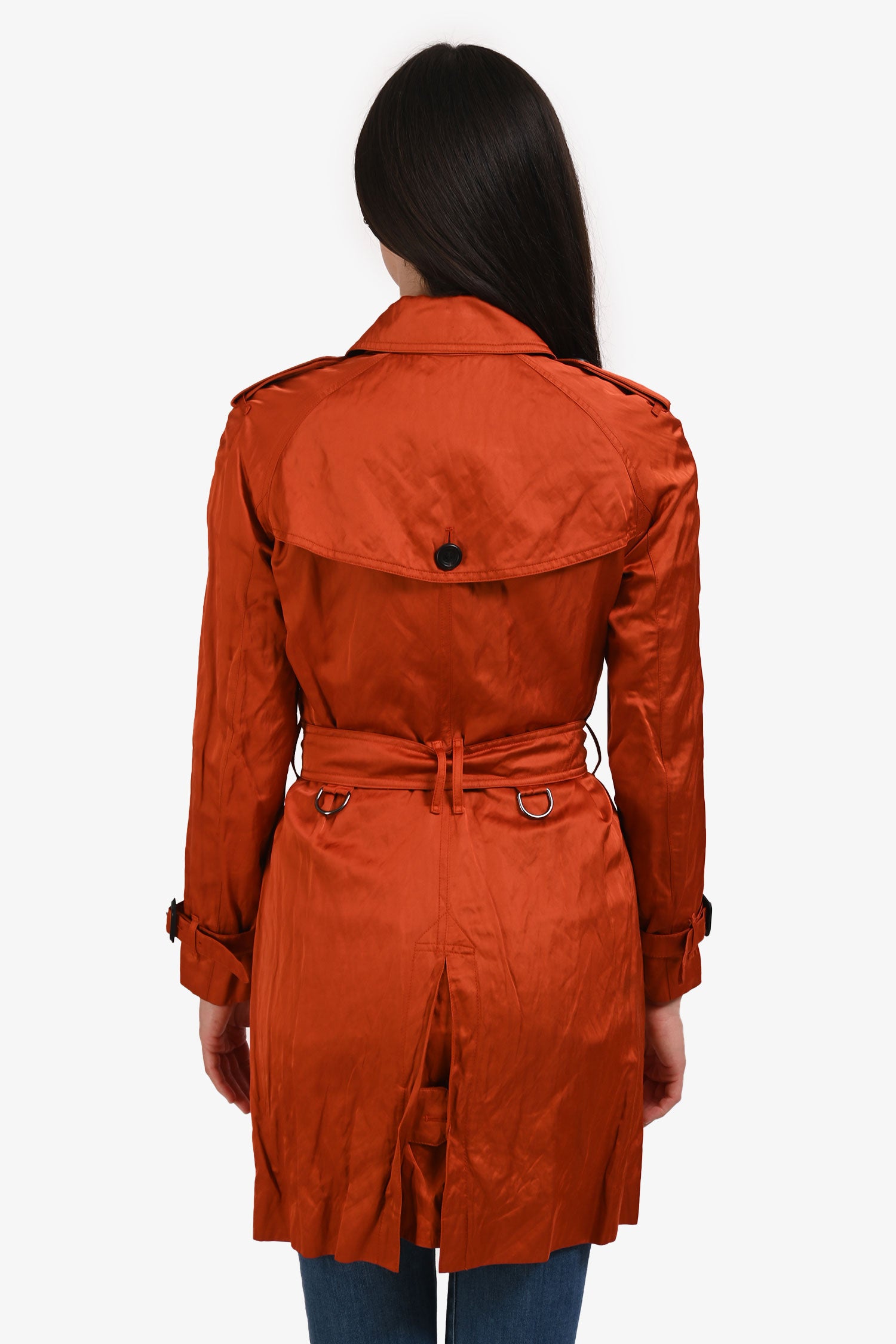 Burberry Orange Belted Midi Trench Coat Size 2 – Mine & Yours