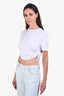 Pre-loved Chanel™ White Cotton CC Monogram Faux Pearl Detail Cropped Top Size S