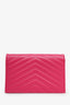 Saint Laurent Pink Grain de Poudre Chevron Cassandre Mini Envelope Chain Wallet