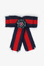 Gucci Red/Blue Ribbon & Crystal Grosgrain Bow Brooch