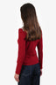 Burberry Red Merino Wool Knit Check-Trimmed Turtleneck Sweater Size M