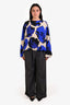 Dries Van Noten Black/Blue/Cream Floral Print Blouse Size 40