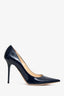 Jimmy Choo Navy Blue Patent Leather Pointed Toe Heels Size 37