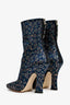 Fendi Navy/Rose Gold Jacquard Square Toe Heel Boots Size 38