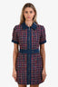 Sandro Blue/Purple Tweed Denim Zip Up Short Sleeve Shift Dress Size 34