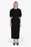Gabriela Hearst Black Wool Silk 3/4 Poof Sleeve Midi Dress Size 38
