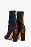 Christian Dior 2016 Navy Blue Silk Lace Detail Trianon Heeled Boots Size 38.5