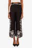 Maje Black/White Embroidered Cotton Tie Straight Leg Pants Size 34