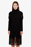 Salvatore Ferragamo Black Ribbed Knit Cutout and Fringe Hem Dress Size M