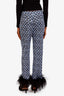 Prada SS 2017 Blue/Yellow Patterned Ostrich Feather Trimmed Pants Size 42