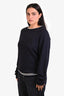 Dries Van Noten Navy Cotton White Trim Tonal Embroidered Logo Crewneck Sweater Size M