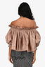 Christian Dior 2023 Cruise Brown Silk Off The Shoulder Pleated 3/4 Sleeve Top Size 2 US