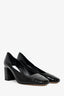 Jimmy Choo Black Leather Patent Cap Toe Pearl Detail Block Heels Size 39