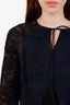 Elie Tahari Navy Cotton Embroidered Tie-Up Long Sleeve Blouse Size S
