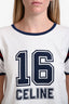 Celine White/Navy/Red Logo Printed Short Sleeve T-shirt Size L