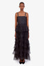 Brunello Cucinelli Black Mesh Feathered Midi Dress Size S