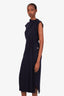 Chloe Navy Wool and Cashmere Sleeveless Turtleneck Belted Sweater Dress Size S