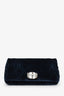 Miu Miu Navy Velvet Matelasse Crystal Flap Shoulder Bag With Strap
