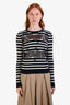 Valentino Black/White Wool Striped Lace Crewneck Sweater Size XS