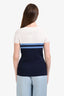 Pre-loved Chanel™ White/Blue Striped Knit Off The Shoulder Short Sleeve Top Size 44