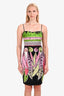 Roberto Cavalli Silk Green Multicolour Charm Detail Ruched Mini Dress Size 40