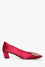Roger Vivier Magenta Satin Square Toe Strass Buckle Kitten Heels Size 38