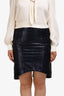 Tom Ford Metallic Dark Blue Crocodile Embossed Skirt Size 44