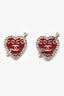 Pre-loved Chanel™ 2010 Gold Tone Metal Red Enamel Coco Heart Earrings