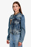 Diesel Blue Cotton Button Up Jacket with Cheetah Print Collar Size S