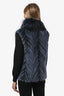 Vintage Blue Herringbone Mink Fur Collared Vest Size S