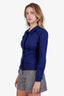 Prada Blue Cotton Cinched Button Up Blouse Size 38