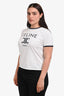 Celine White/Navy Trim Detail Logo Printed Short Sleeve T-shirt Size L