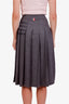 Thom Browne Grey Wool 4-Bar Stripe Pleated Midi Skirt Size 35