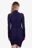 Salvatore Ferragamo Blue Ruched Long Sleeve Mini Dress Size 42