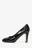 Pre-loved Chanel™ Black Patent Leather Round Toe Pearl Detail Heels Size 38